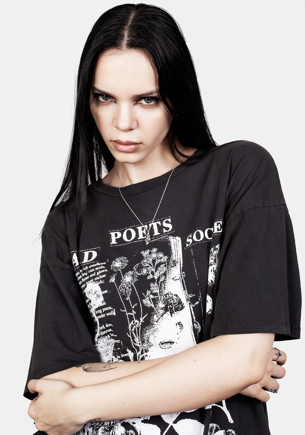 Sad Poets Washed Black Oversized Tee Dress