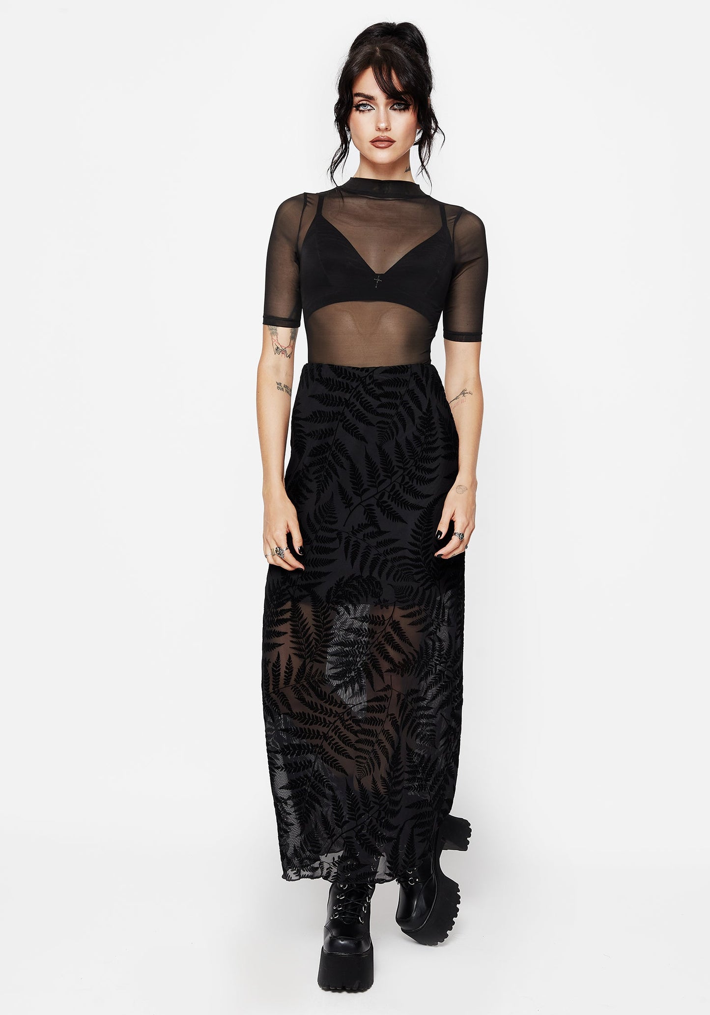 Lunafern Mesh Fern Leaf Midaxi Skirt