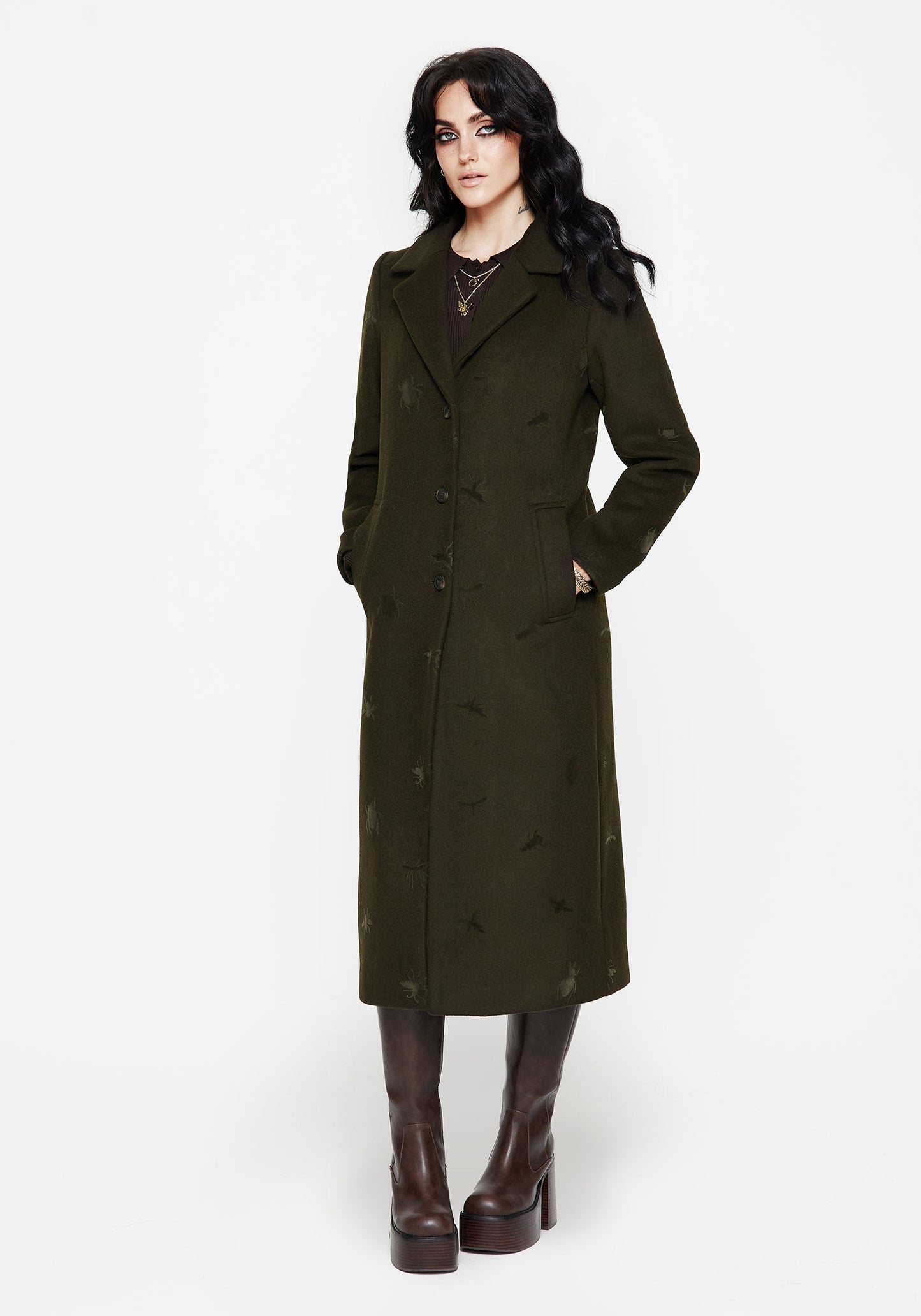 Evelyn Wool-Blend Bug Embossed Longline Coat