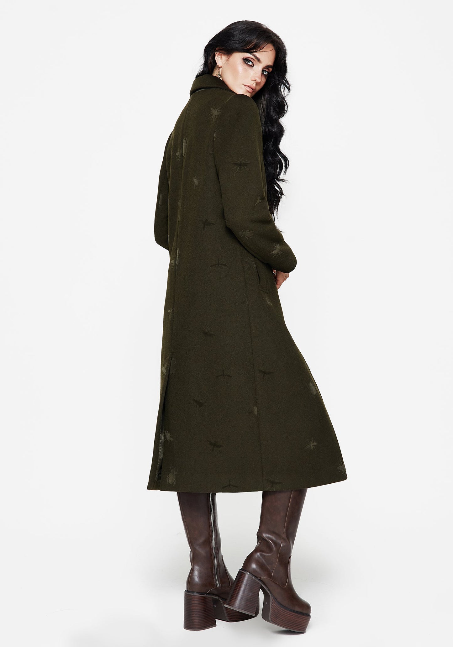 Evelyn Wool-Blend Bug Embossed Longline Coat