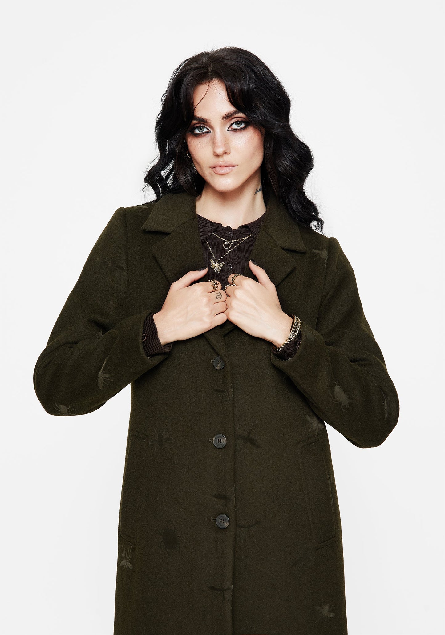 Evelyn Wool-Blend Bug Embossed Longline Coat