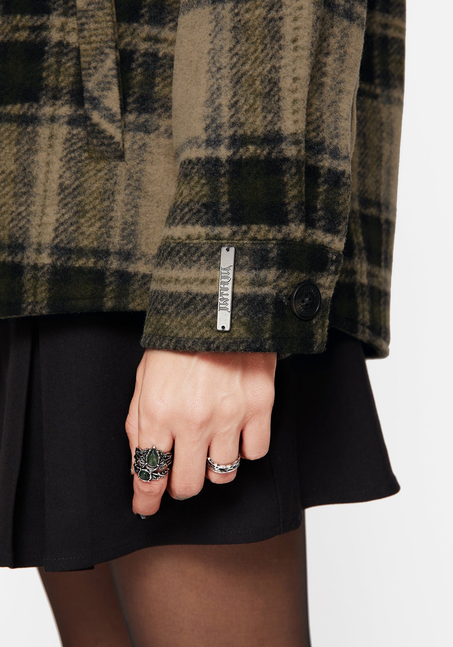 Trellis Hooded Pocket Check Shacket - Green