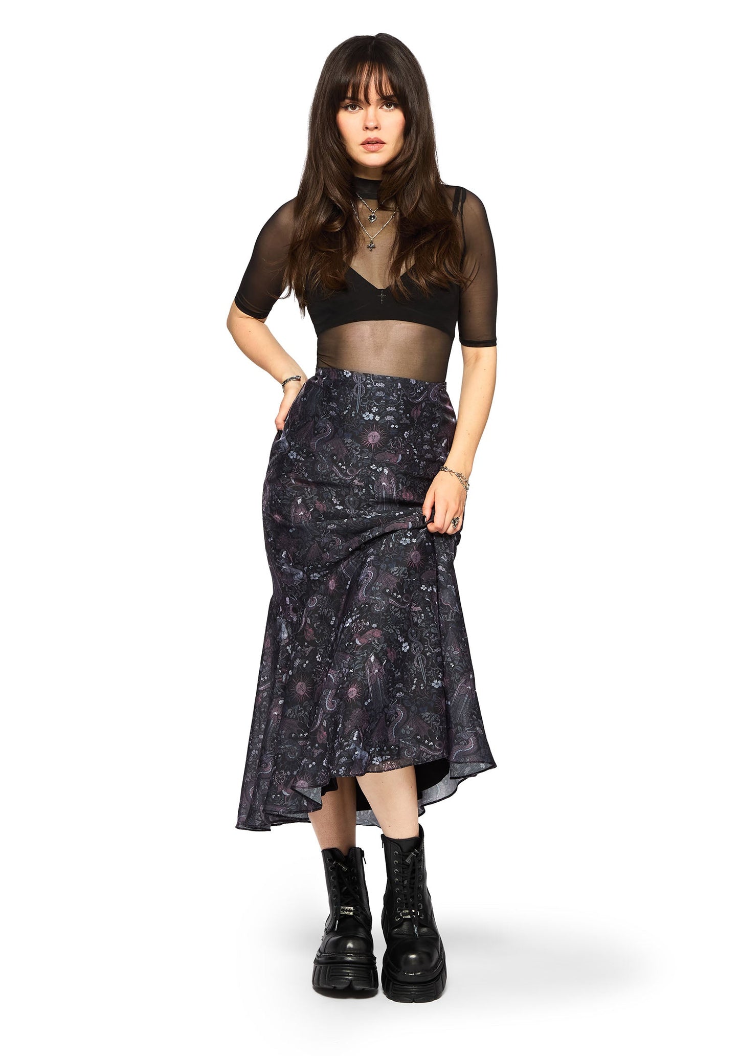 Haunt Medieval Printed Asymmetric Midaxi Skirt