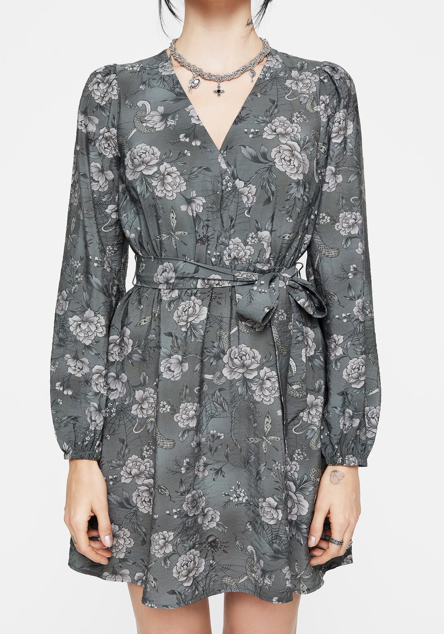 Meadow Floral Serpent Print Mini Wrap Dress