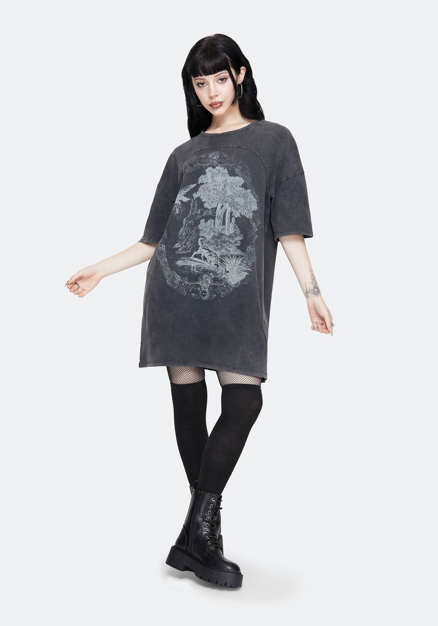 Wicked Toile Dropped Shoulder Cotton Tee Dress