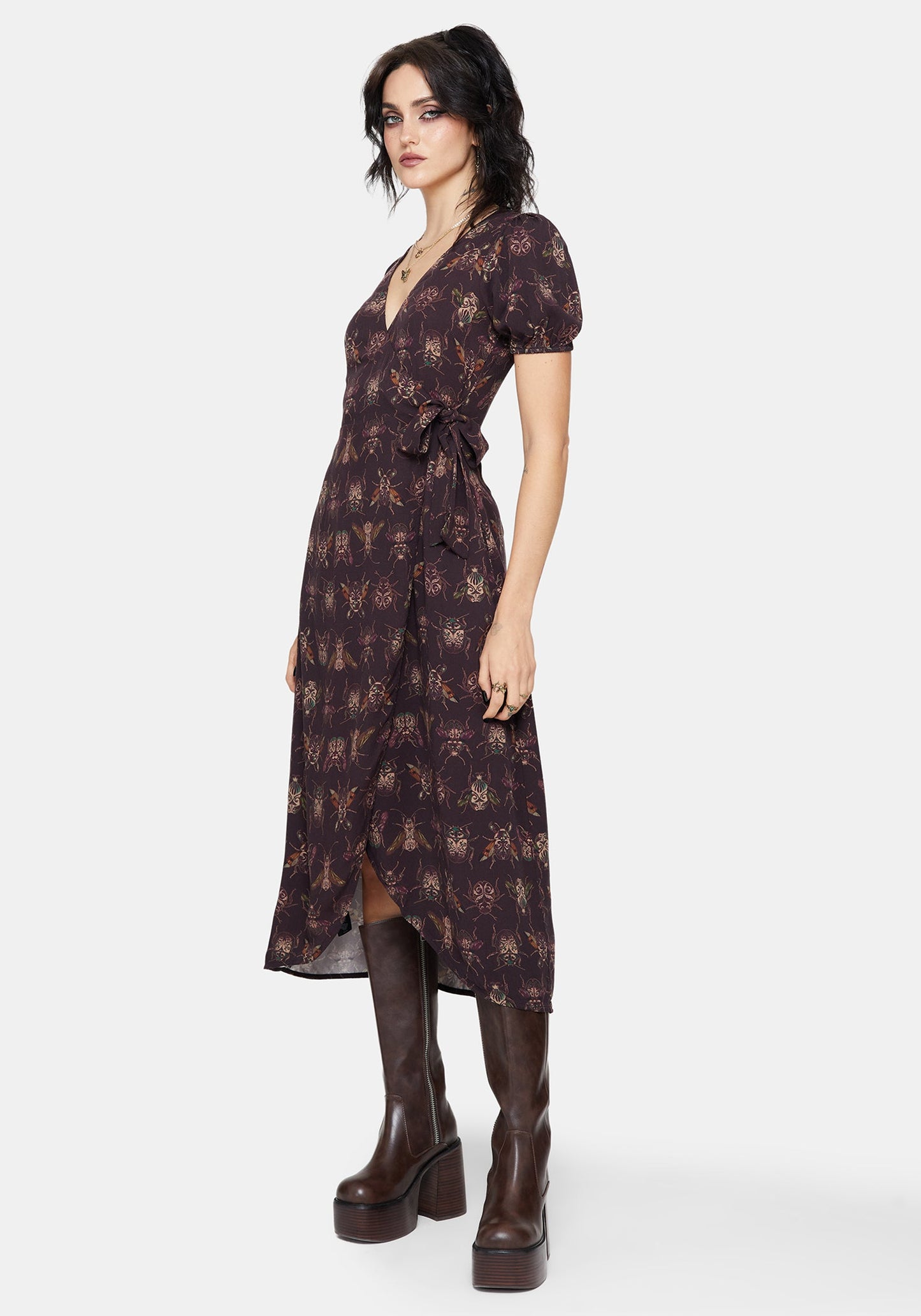 Scorn Bug Printed Wrap Midi Dress