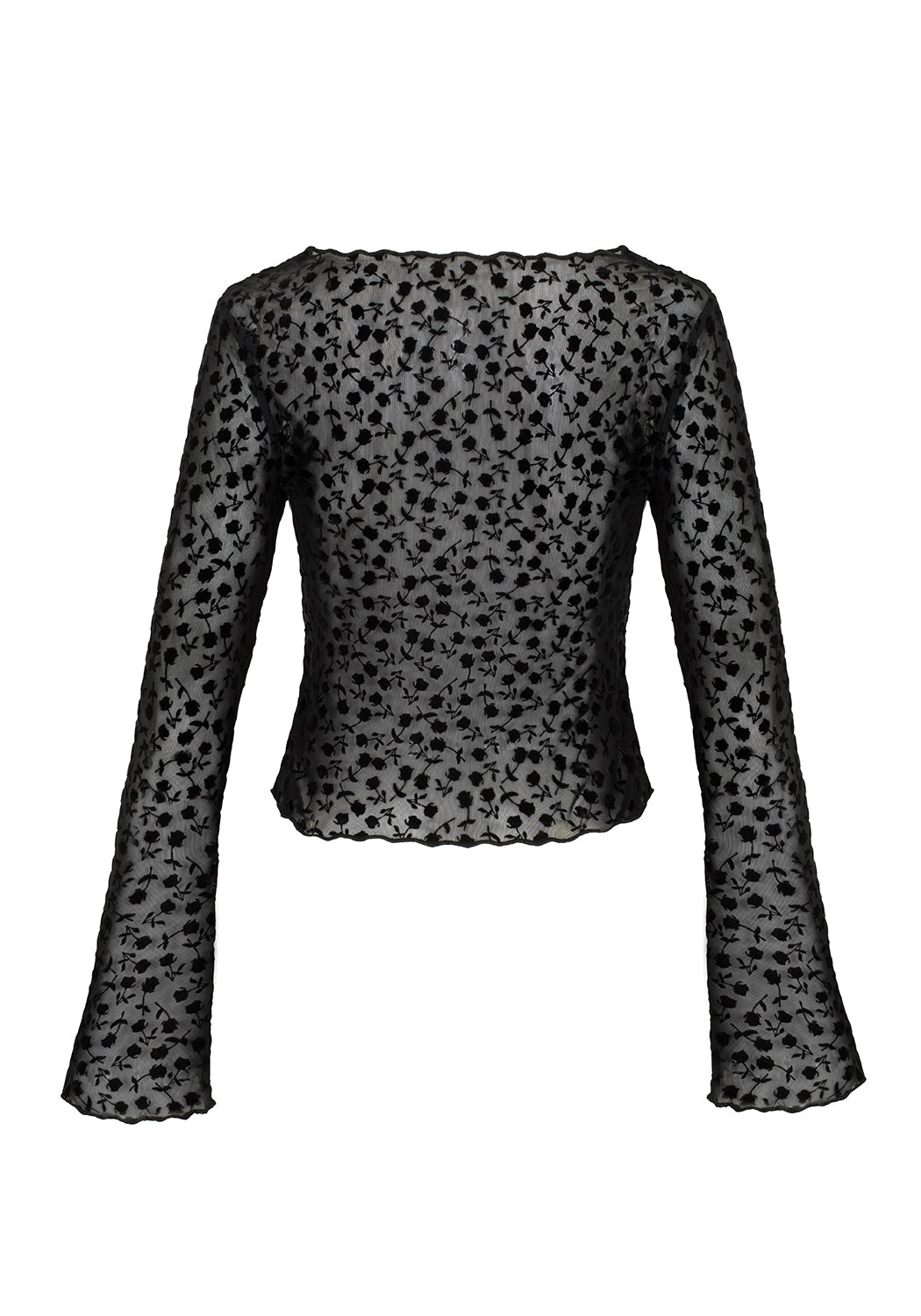 LOVESPELL FLOCKED MESH LONG SLEEVE TOP