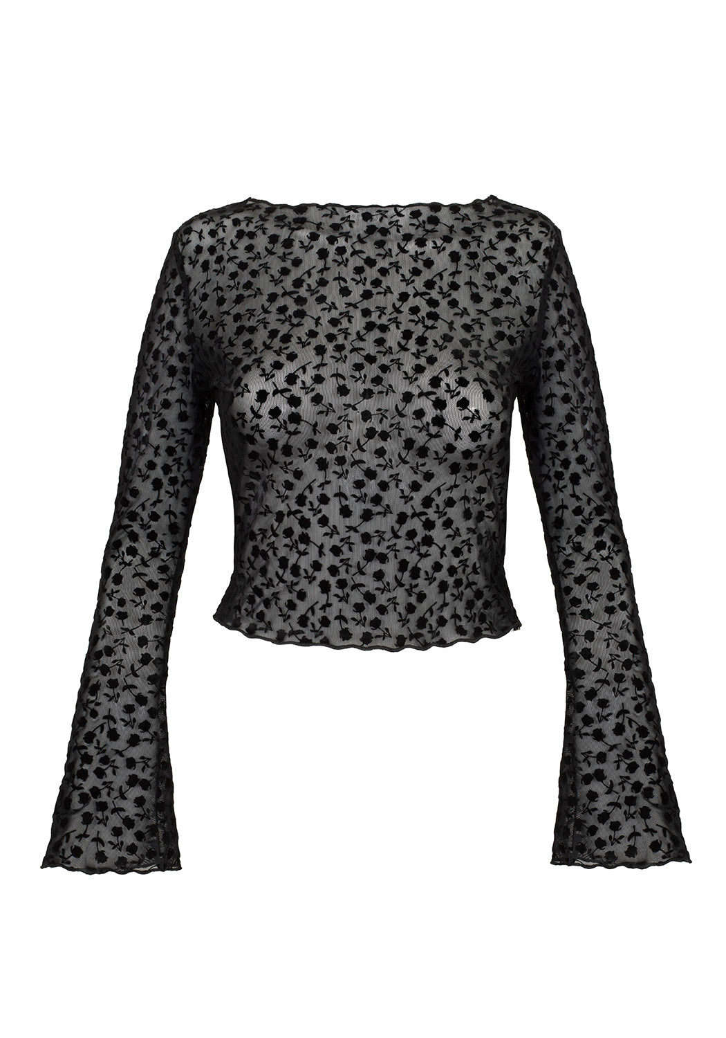 LOVESPELL FLOCKED MESH LONG SLEEVE TOP