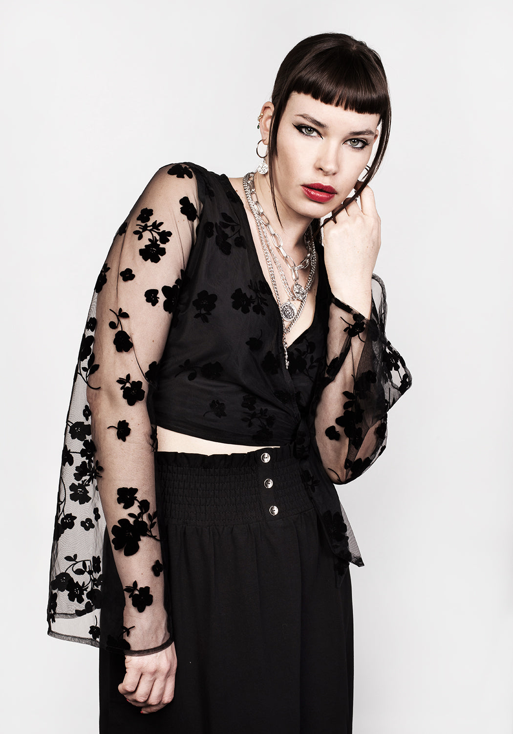 STEVIE FLOCKED WRAP CROP TOP