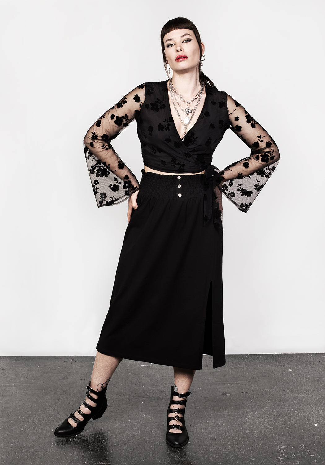 STEVIE FLOCKED WRAP CROP TOP