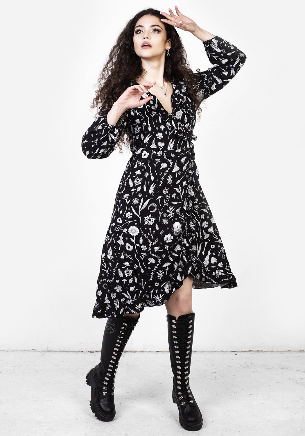 HEDGEWITCH RUFFLE WRAP ABOVE KNEE DRESS