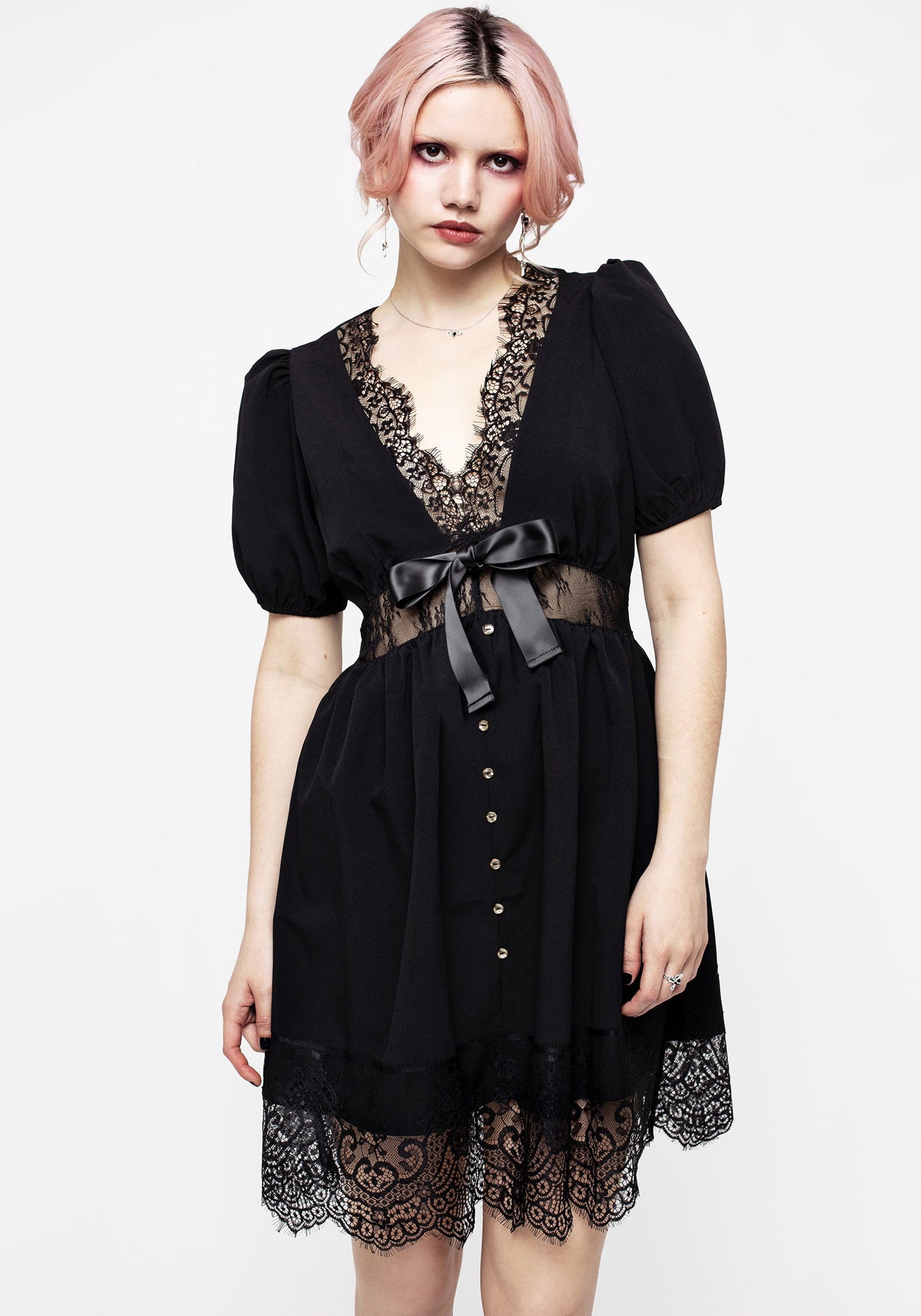 Mortuary Lace Button Up Mini Dress