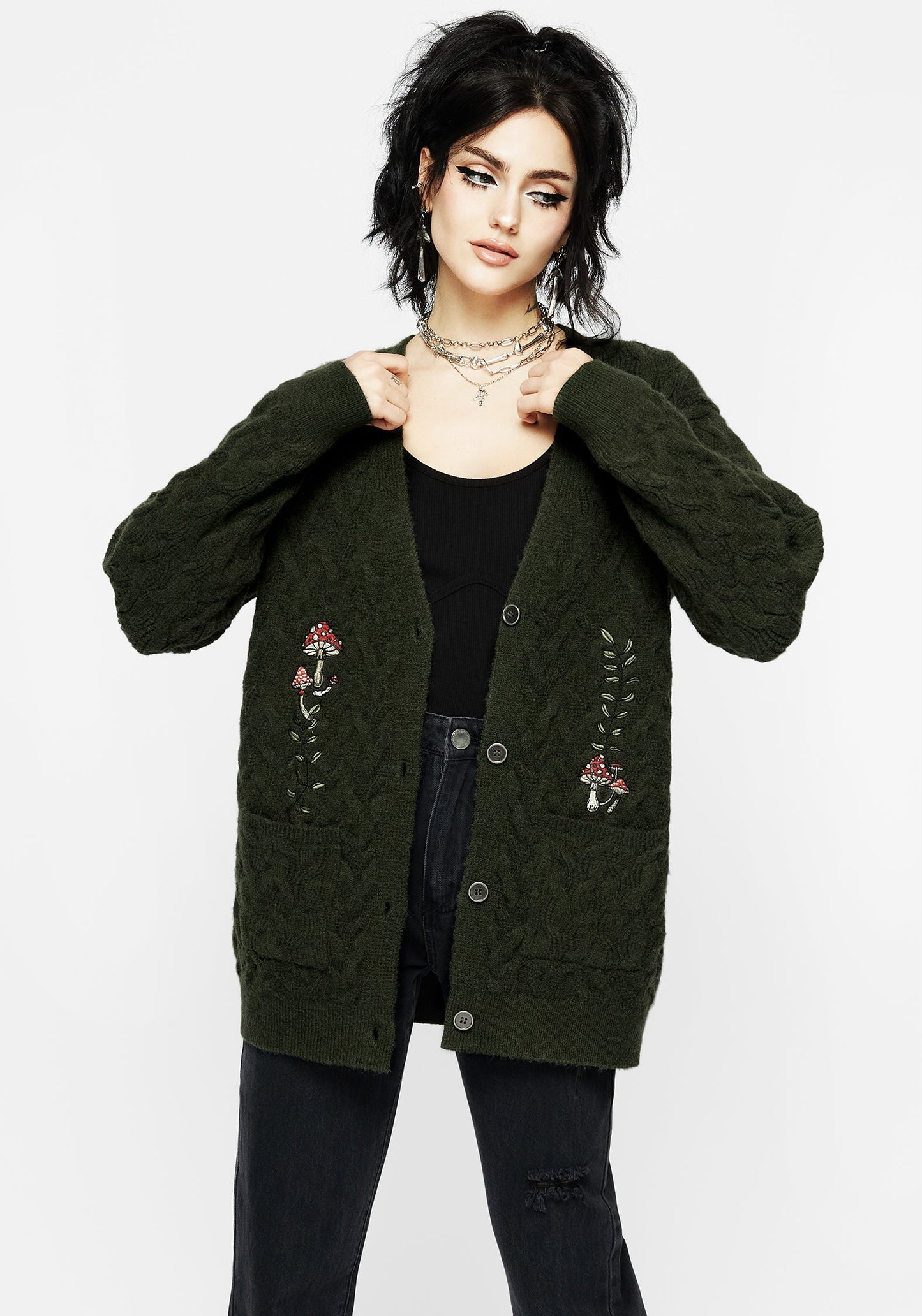 Seelie Embroidered Cable Knit Cardigan