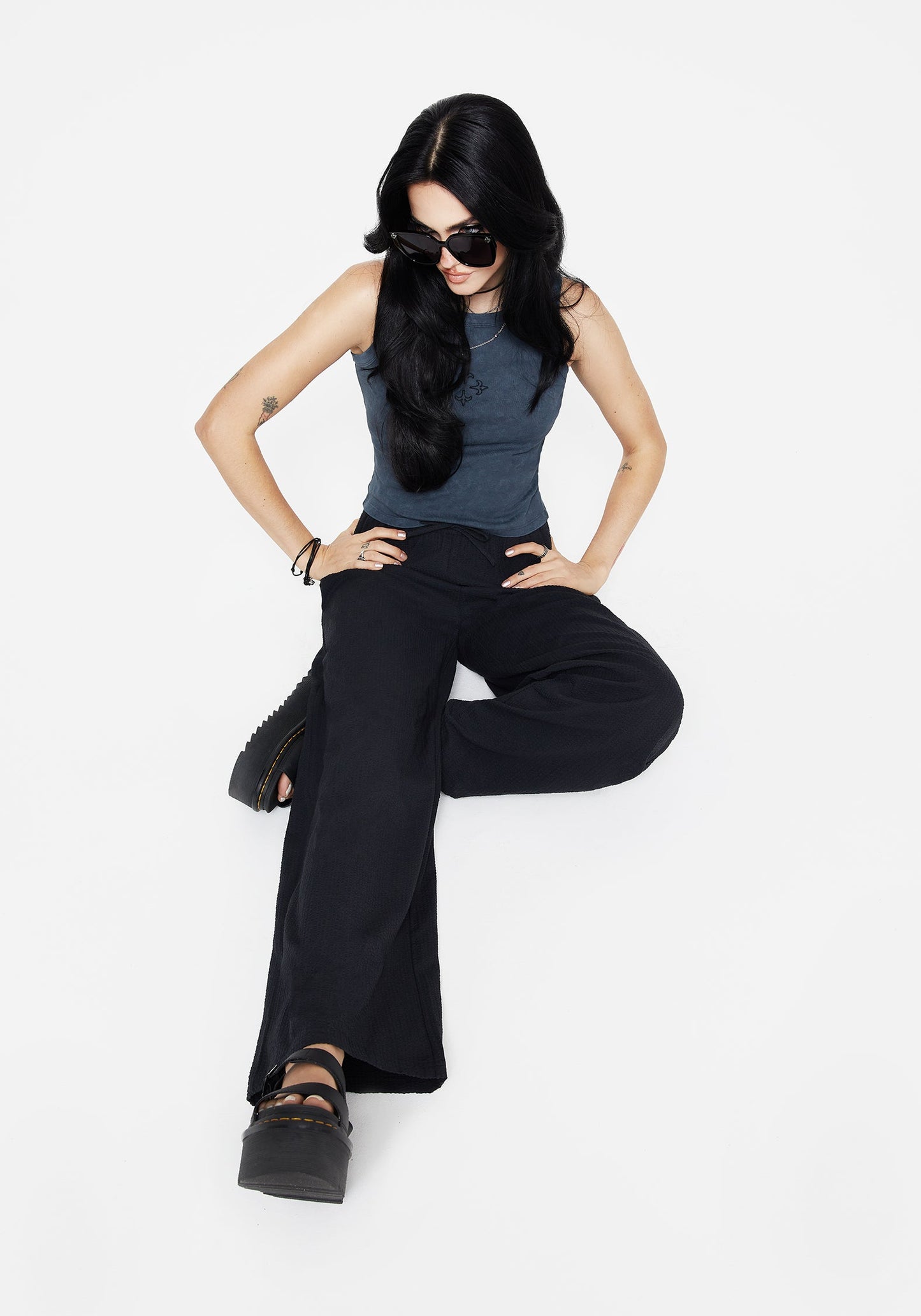 Rian Seersucker Straight Leg Trousers