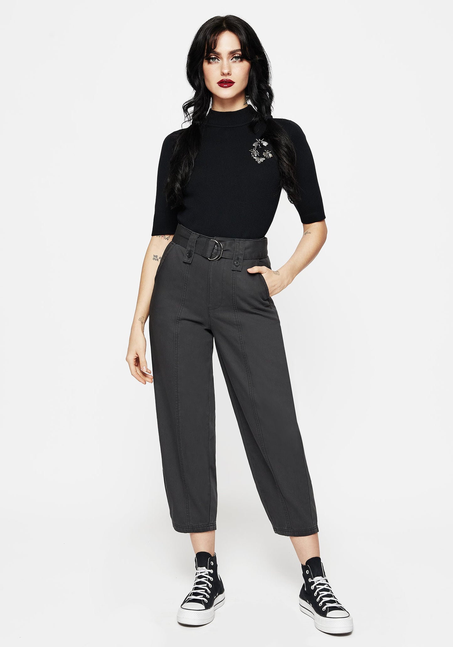 Pinhead Embroidered Belted Balloon Leg Trousers
