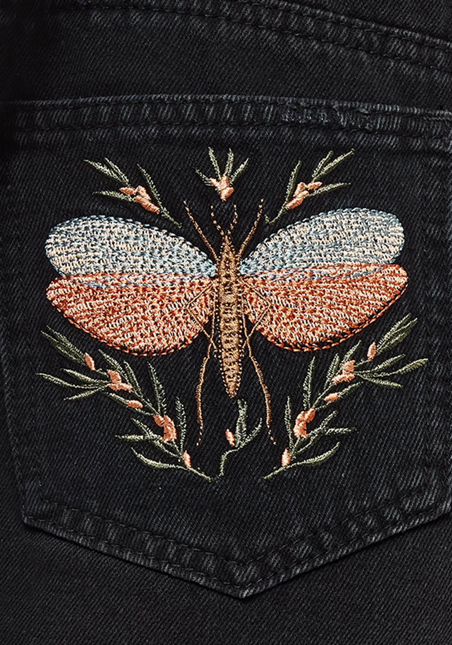 Griffinfly Embroidered Distressed Denim Shorts