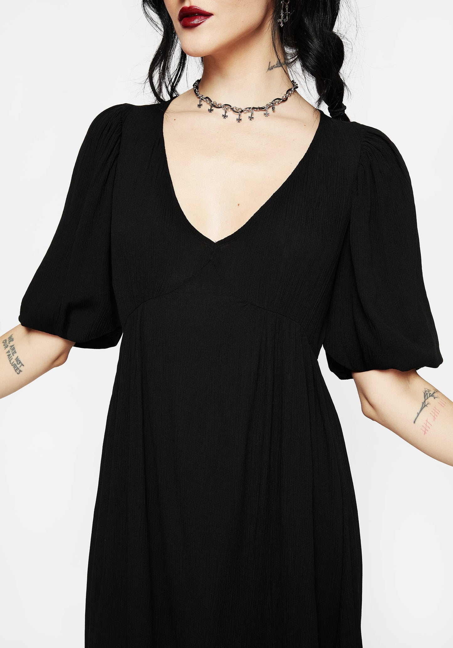 Mirage Lace Insert Puff Sleeve Maxi Dress