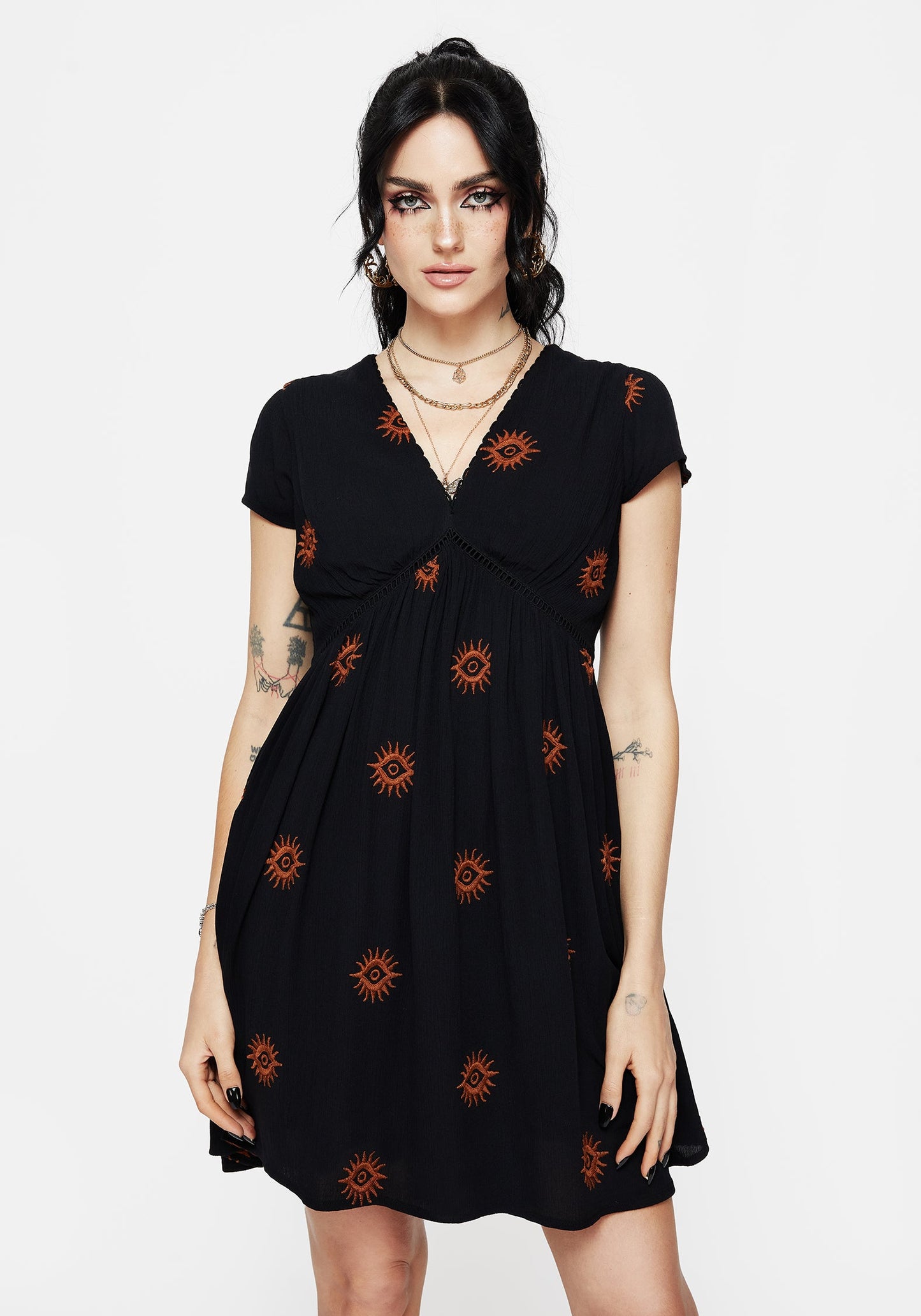 Solstice Embroidered Smock Mini Dress