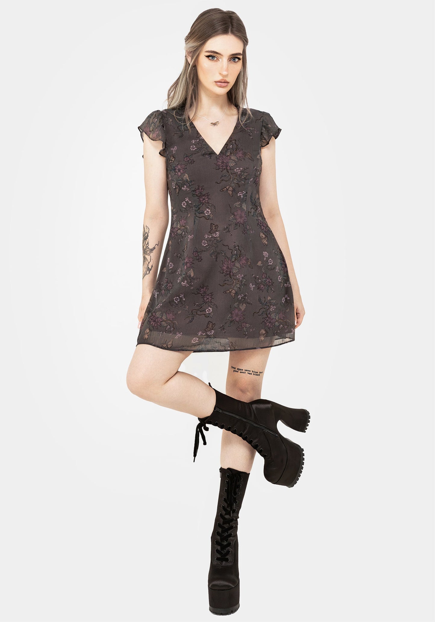 Arnora Chiffon Ruffle Detail Mini Dress