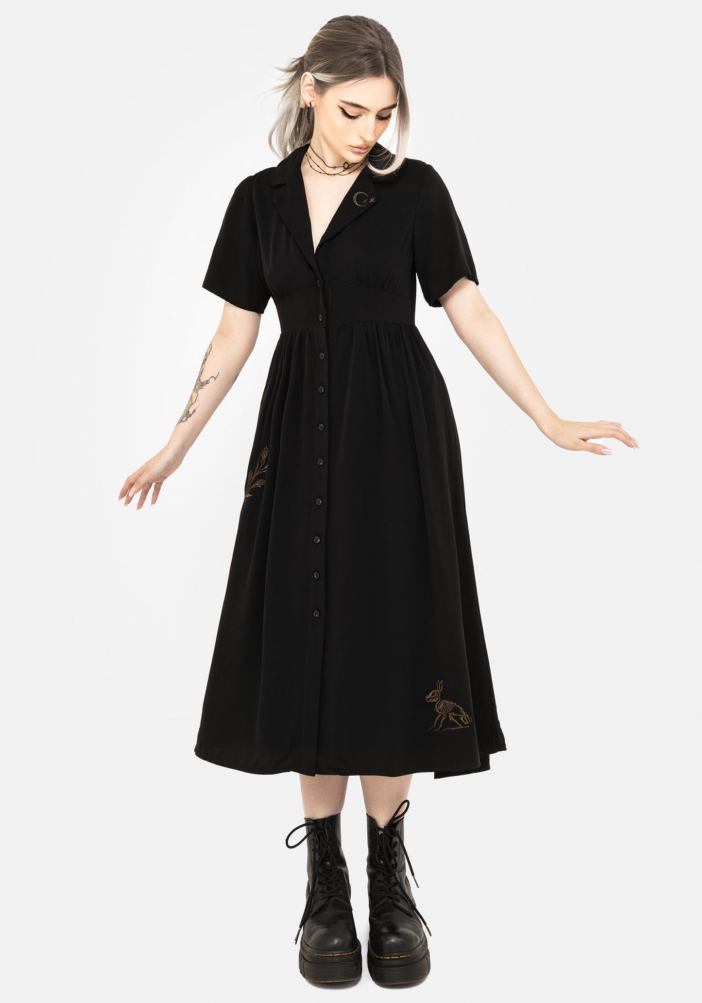 Hester Embroidered Button Up Midi Shirt Dress