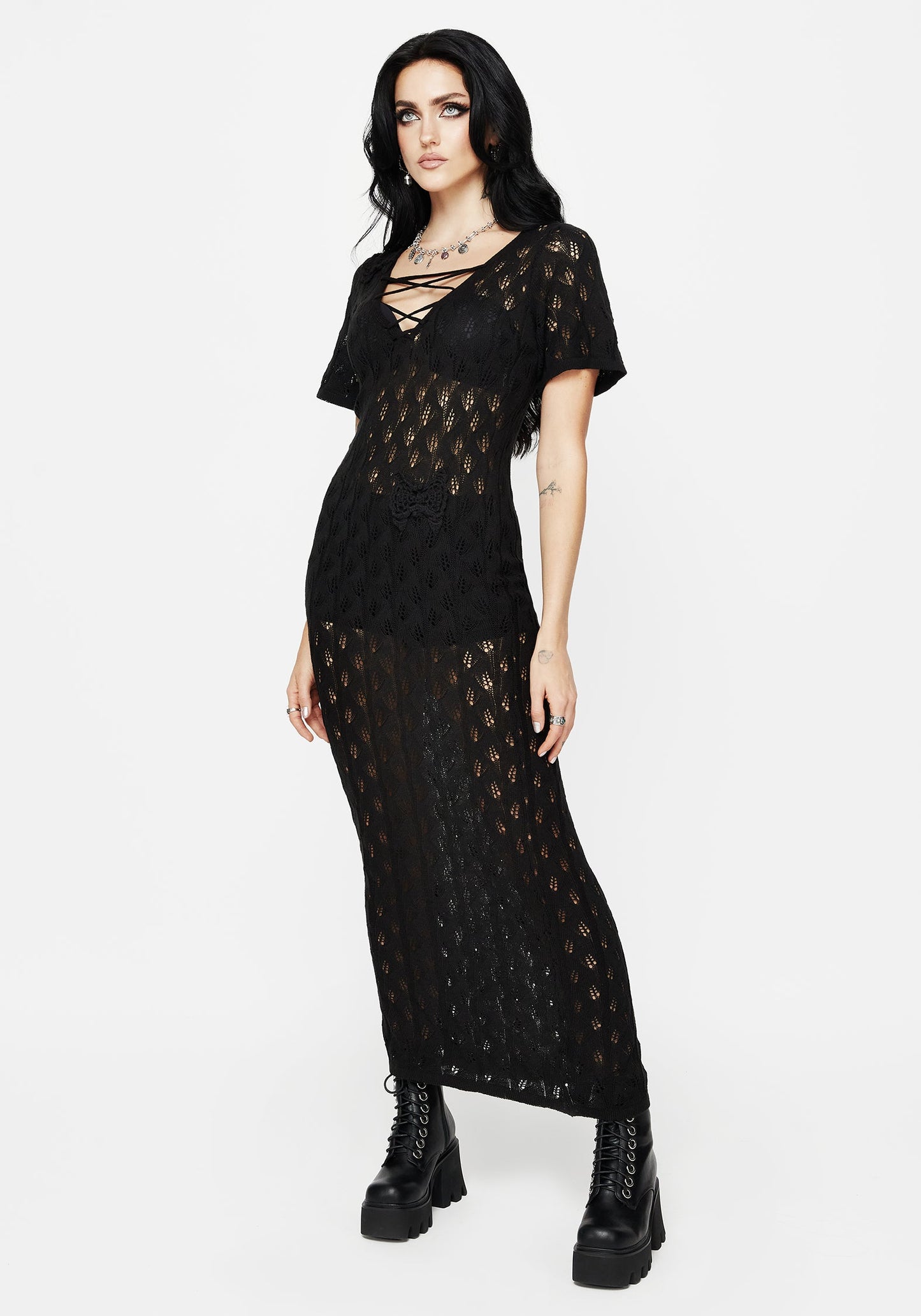 Elnora Moth Crochet Knit Maxi Dress