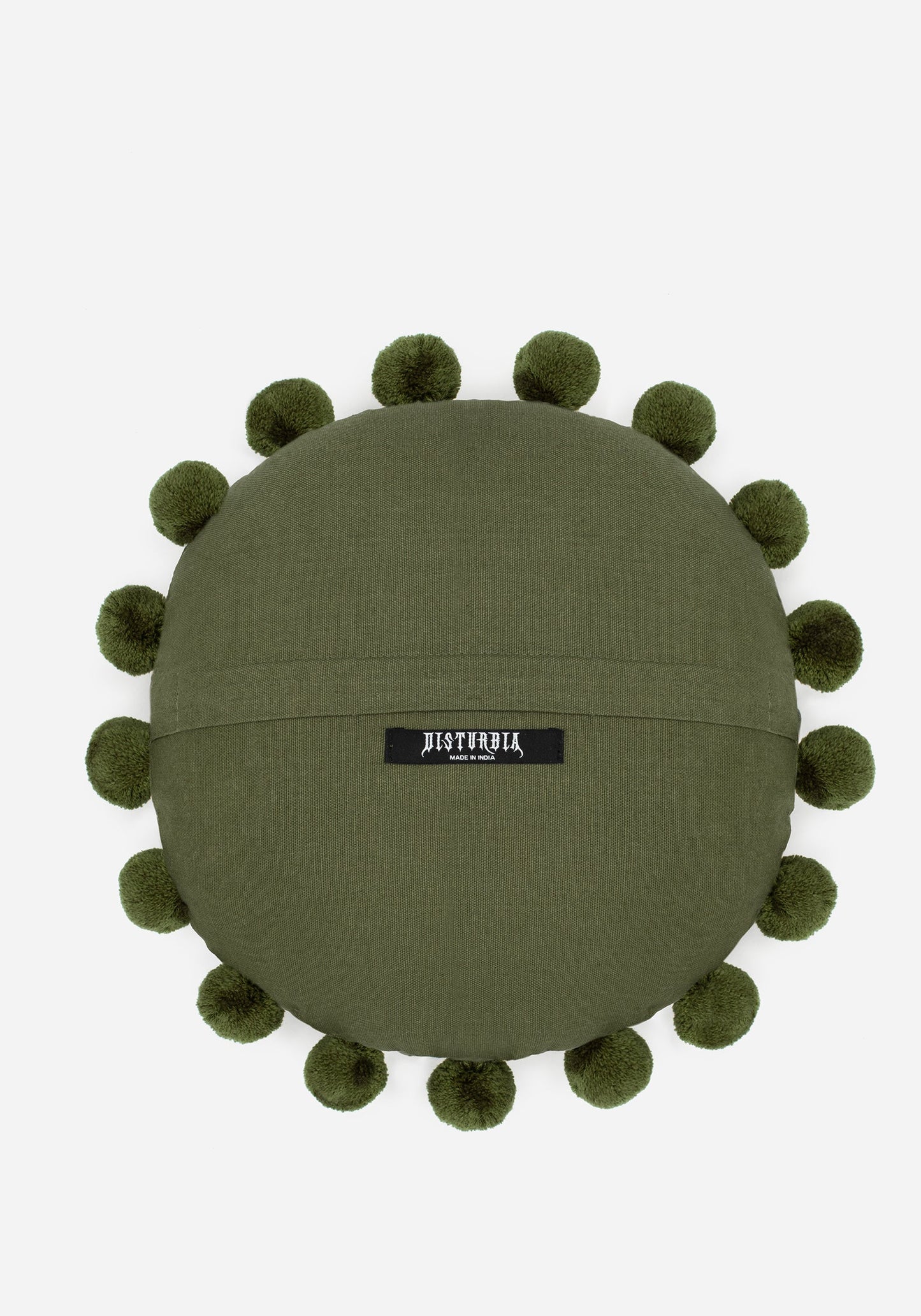 Foliate Embroidered Pom-Pom Round Cushion