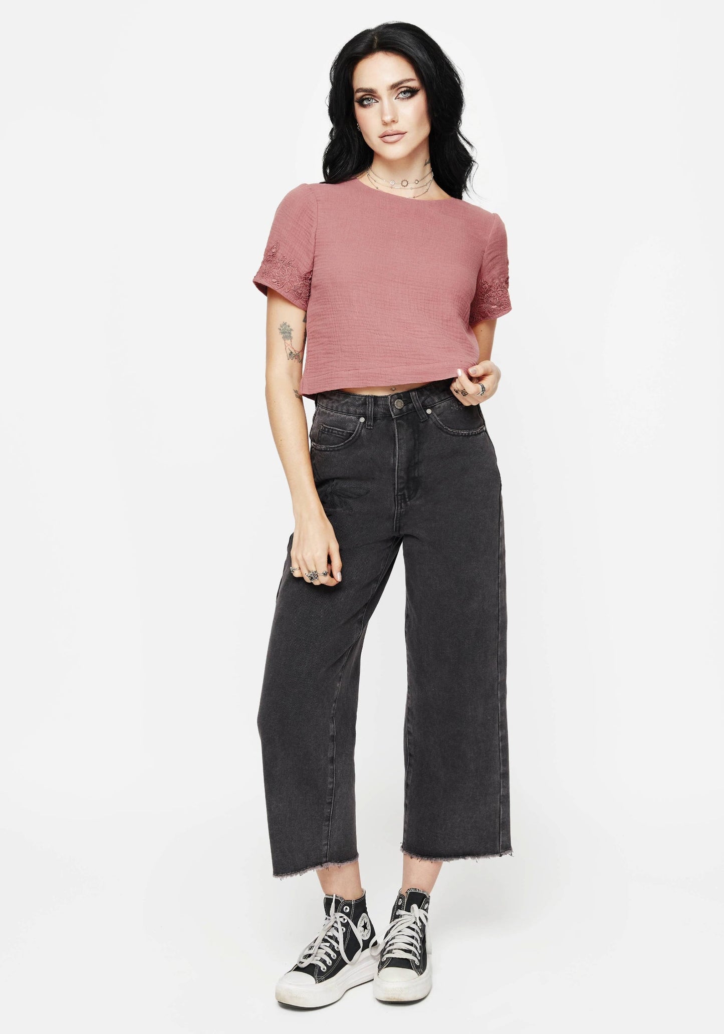 Rosamoth Applique Trim Cotton Short Sleeve Top