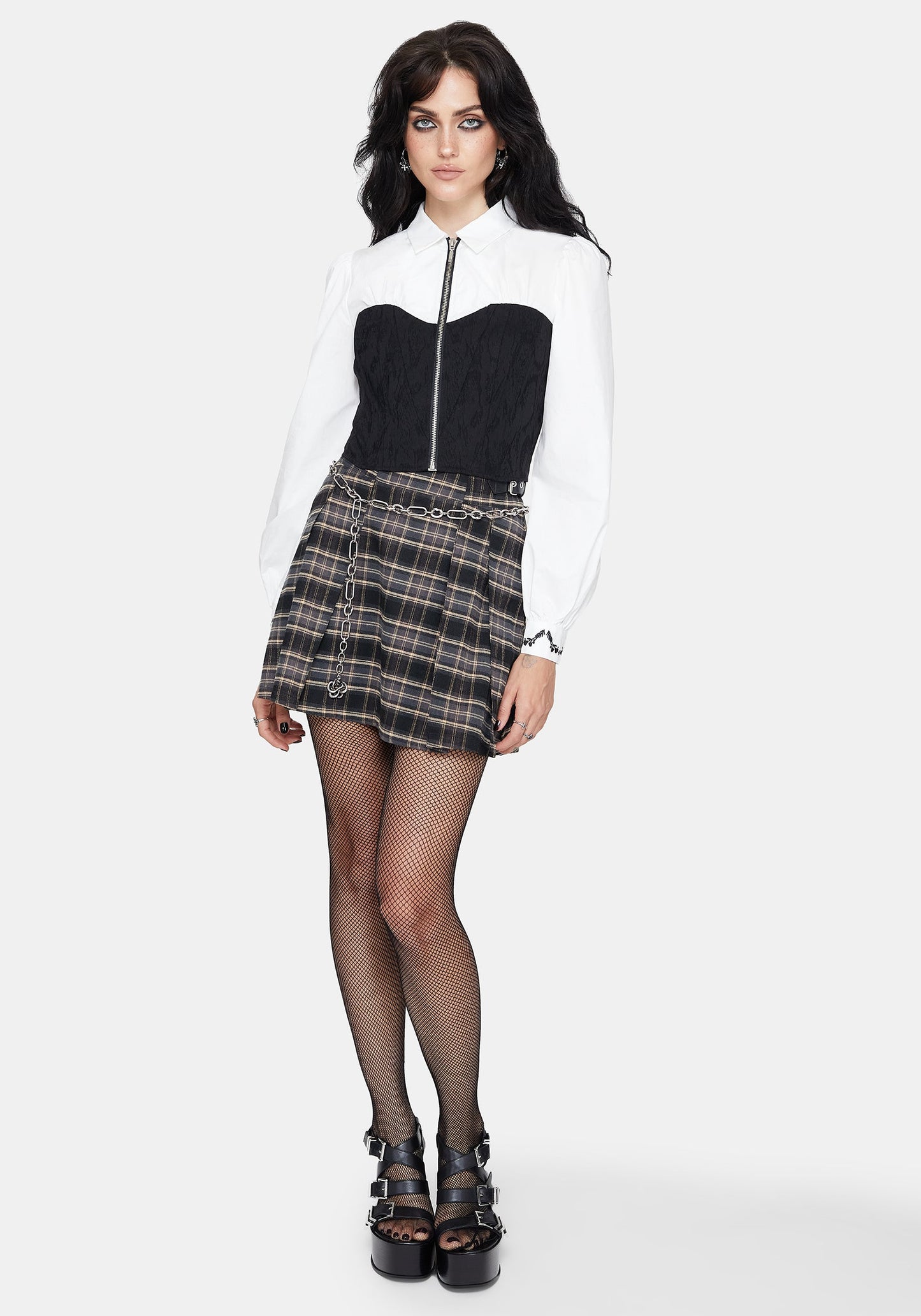 Adelinda Cotton Corset Detail Zip Front Shirt