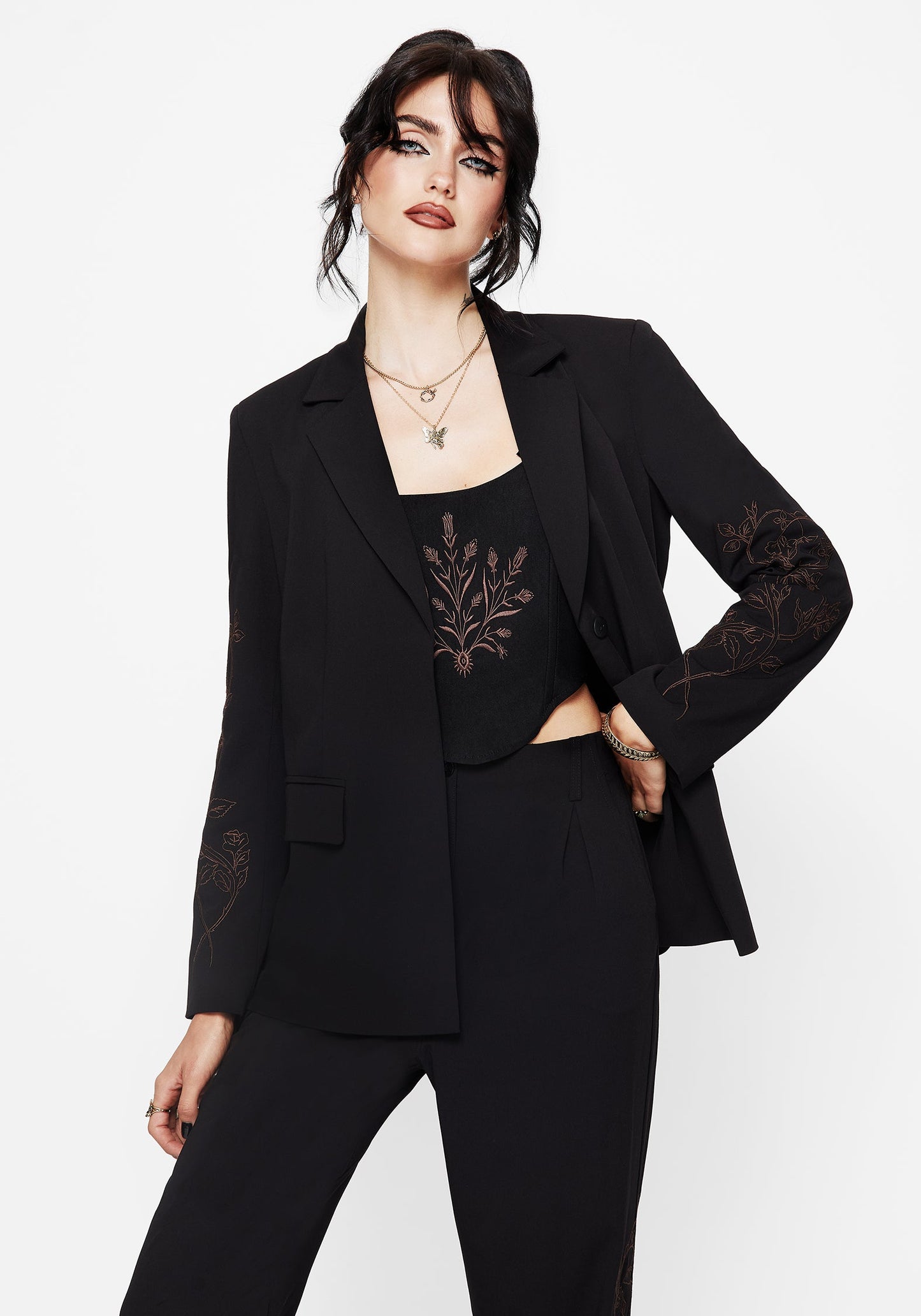 Renita Embroidered Belted Blazer