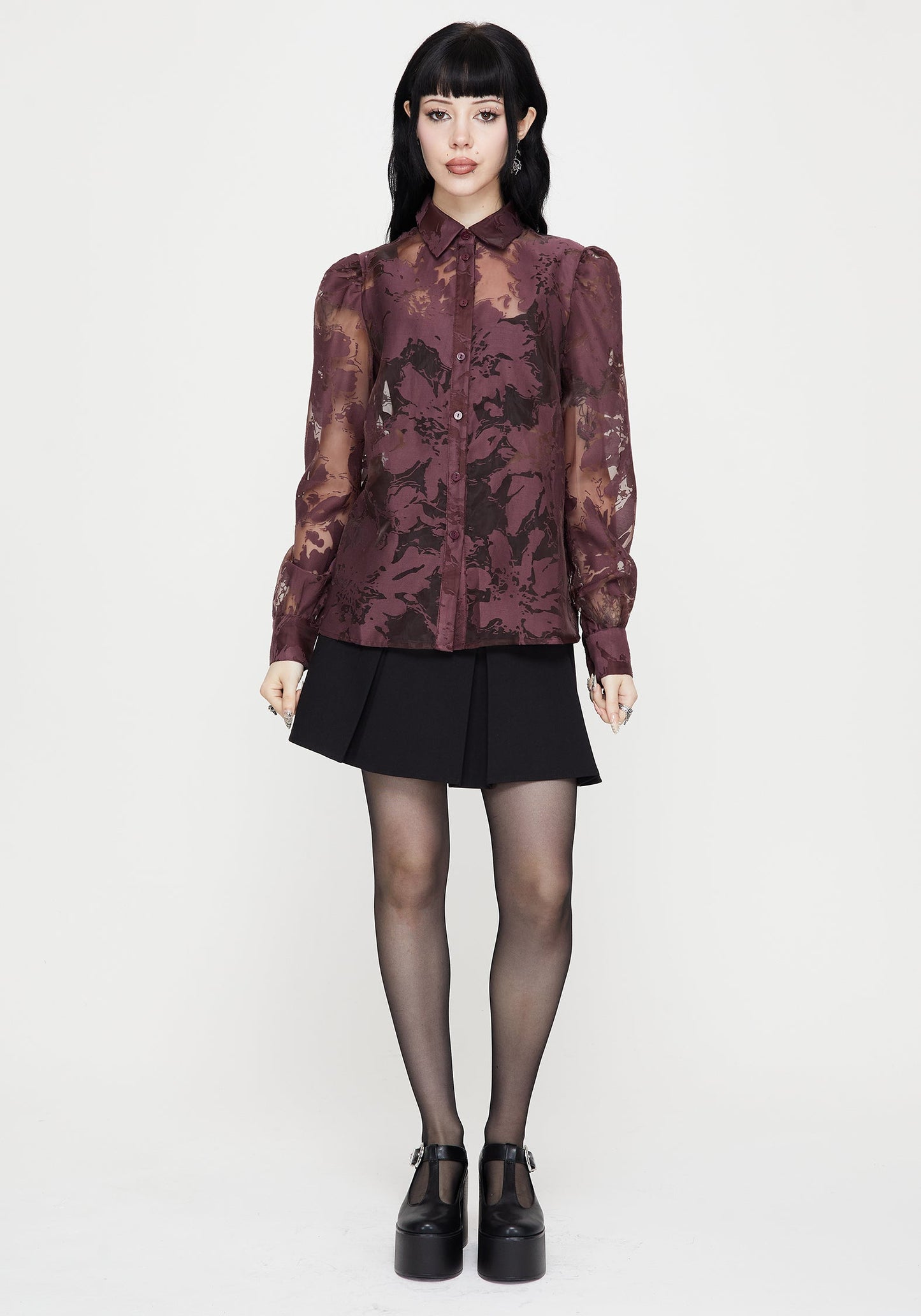 Spectre Sheer Loose Fit Shirt - Burgundy