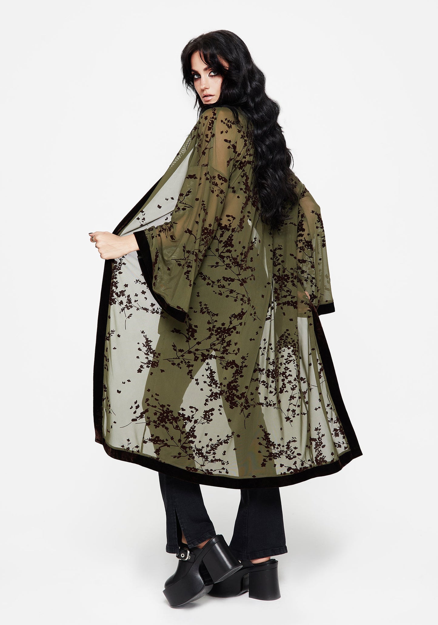 Jael Flocked Longline Mesh Kimono