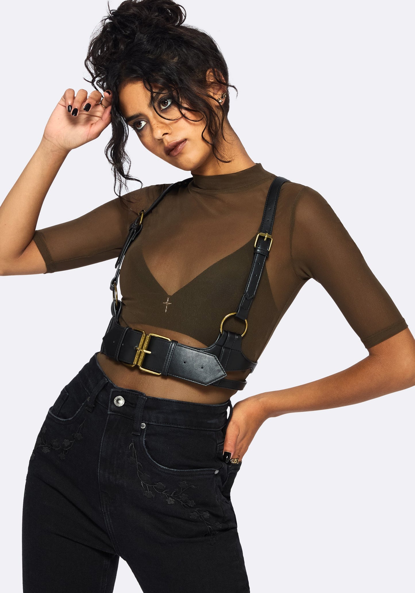 Jinx Mesh Short Sleeve Top - Khaki Green