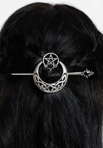 Druantia Pentagram Moon Hair Pin