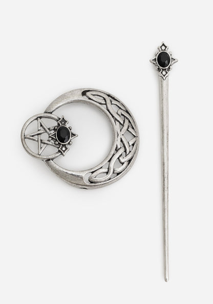 Druantia Pentagram Moon Hair Pin