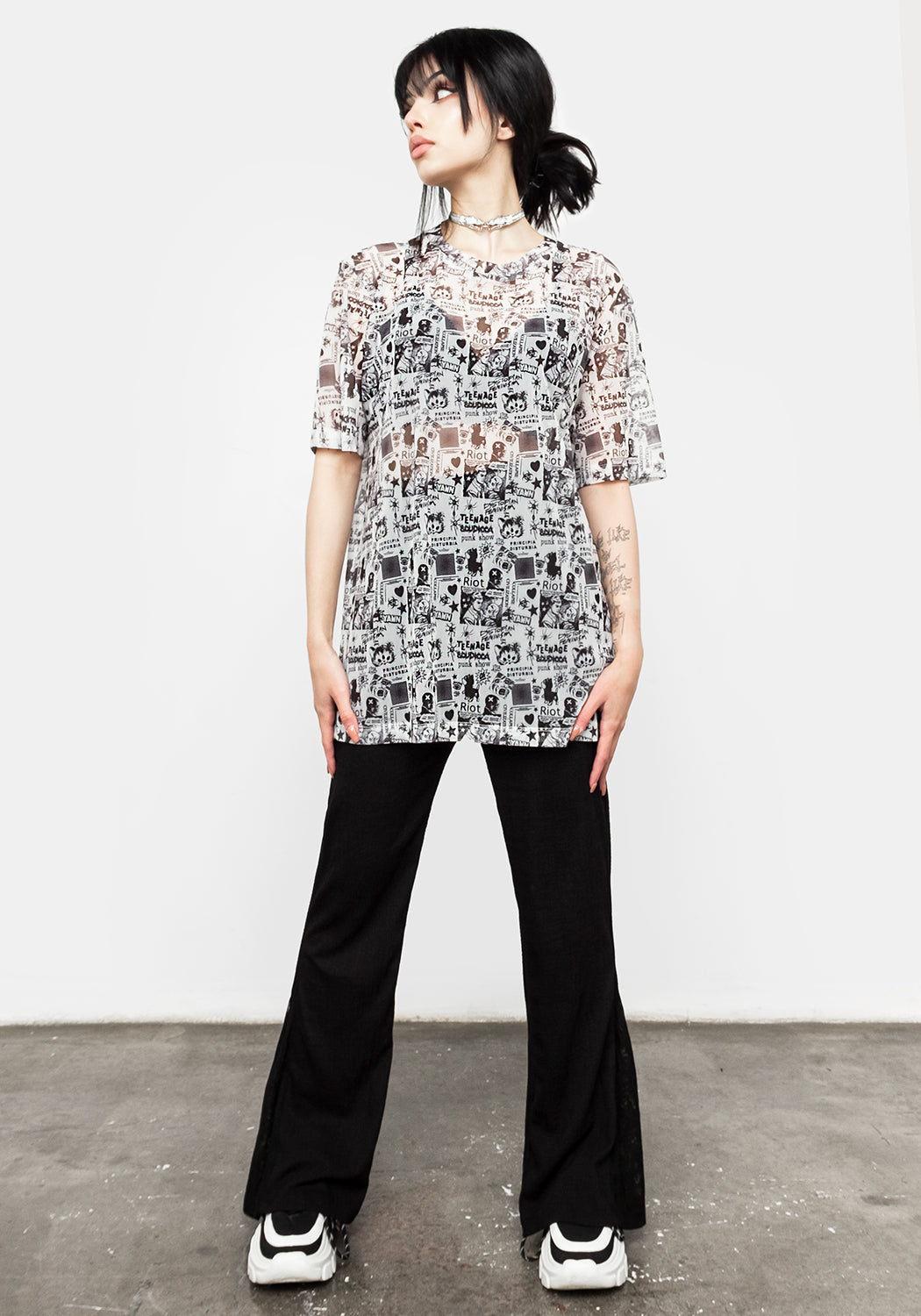 Riot Oversized Print Mesh Tee