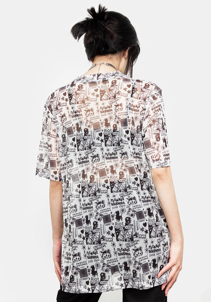 Riot Oversized Print Mesh Tee