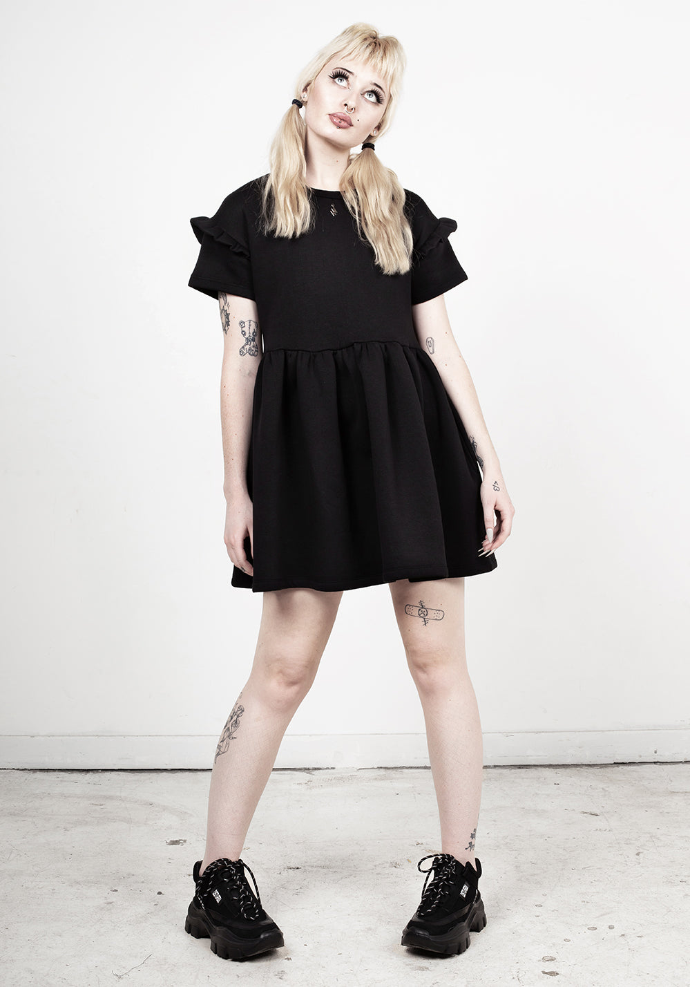 Power Frill Sleeve Skater Dress