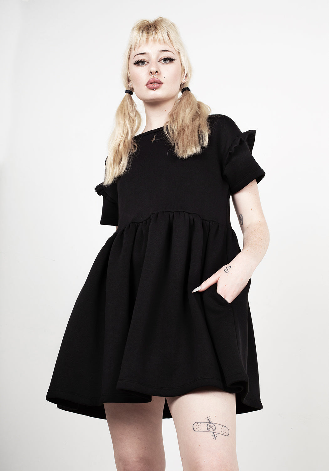 Power Frill Sleeve Skater Dress