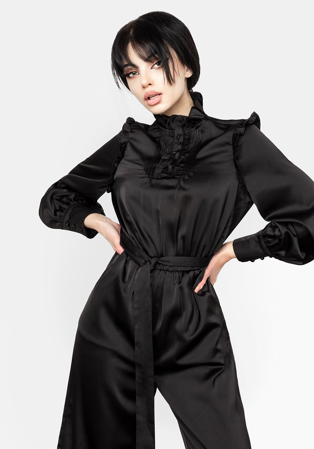 Obsession Pintuck Ruffle Jumpsuit