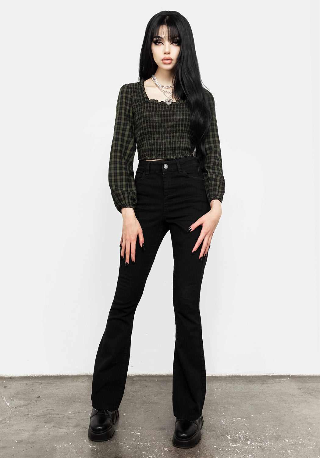 Terra Gingham Shirred Top