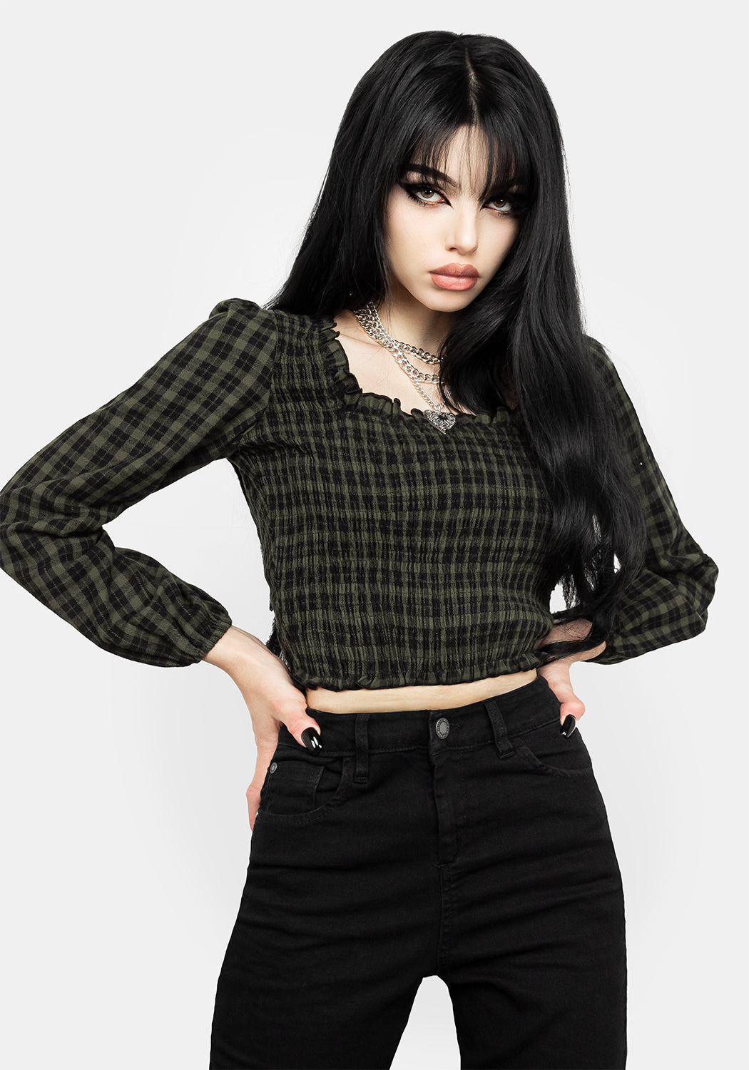 Terra Gingham Shirred Top