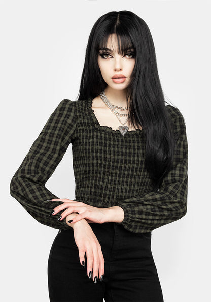 Terra Gingham Shirred Top