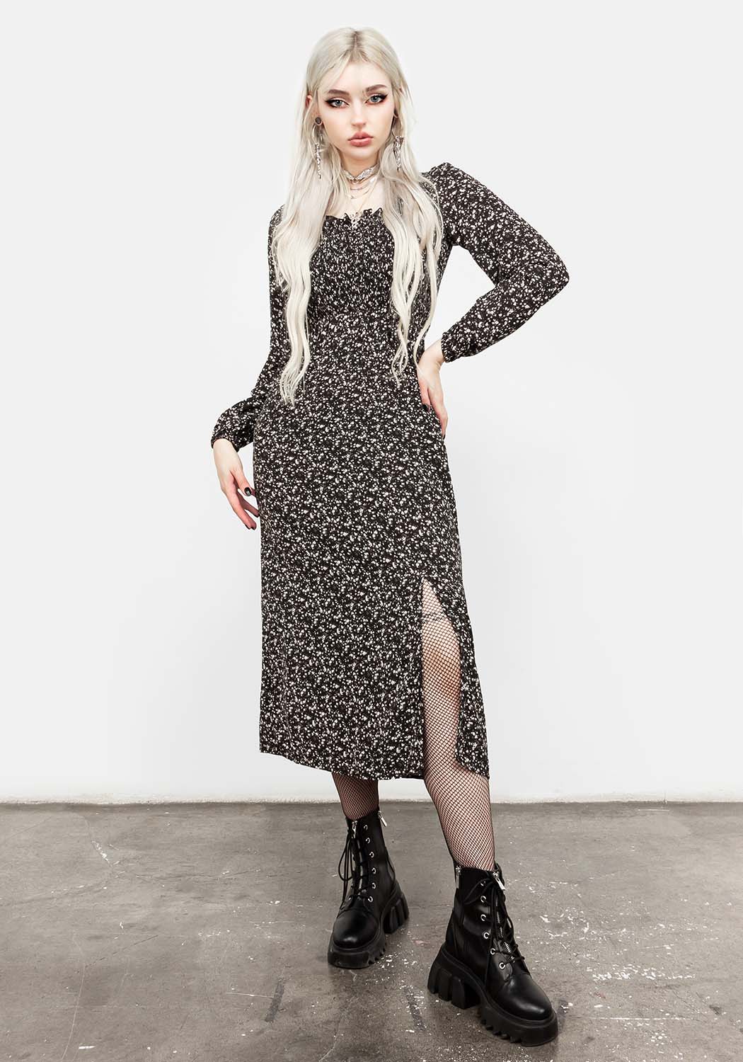 Milkweed Shirred Midi Dress