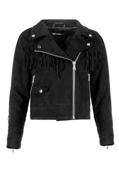 CHERILYN FAUX LEATHER FRINGED JACKET