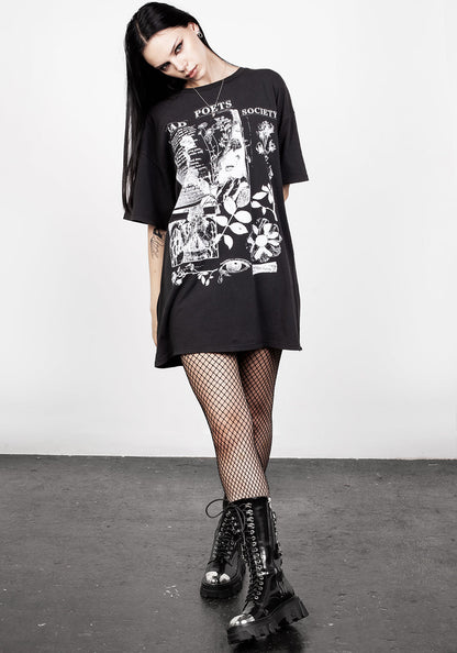 Sad Poets Washed Black Oversized Tee Dress