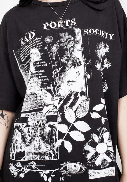 Sad Poets Washed Black Oversized Tee Dress