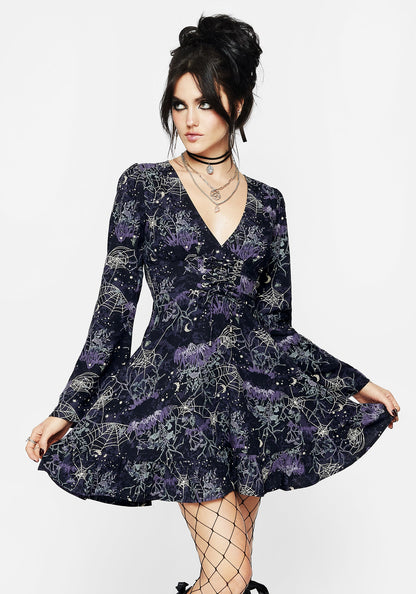 Hawthorn Flute Sleeve Lace Up Mini Dress