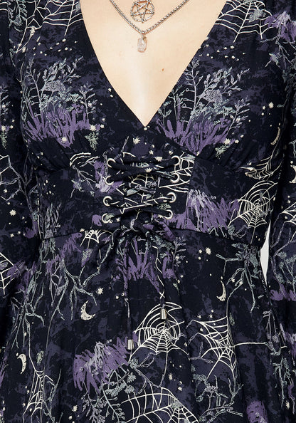 Hawthorn Flute Sleeve Lace Up Mini Dress