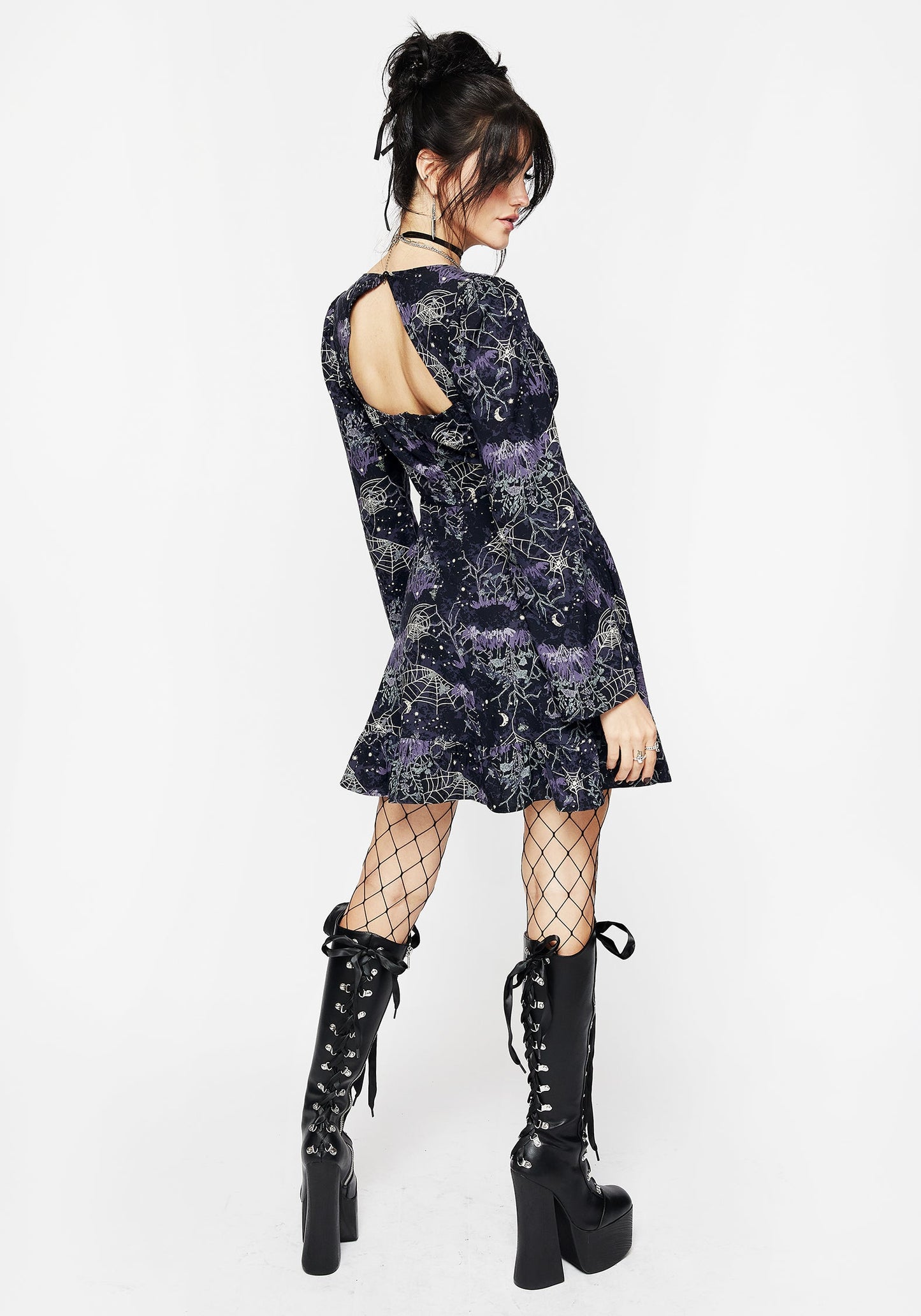 Hawthorn Flute Sleeve Lace Up Mini Dress