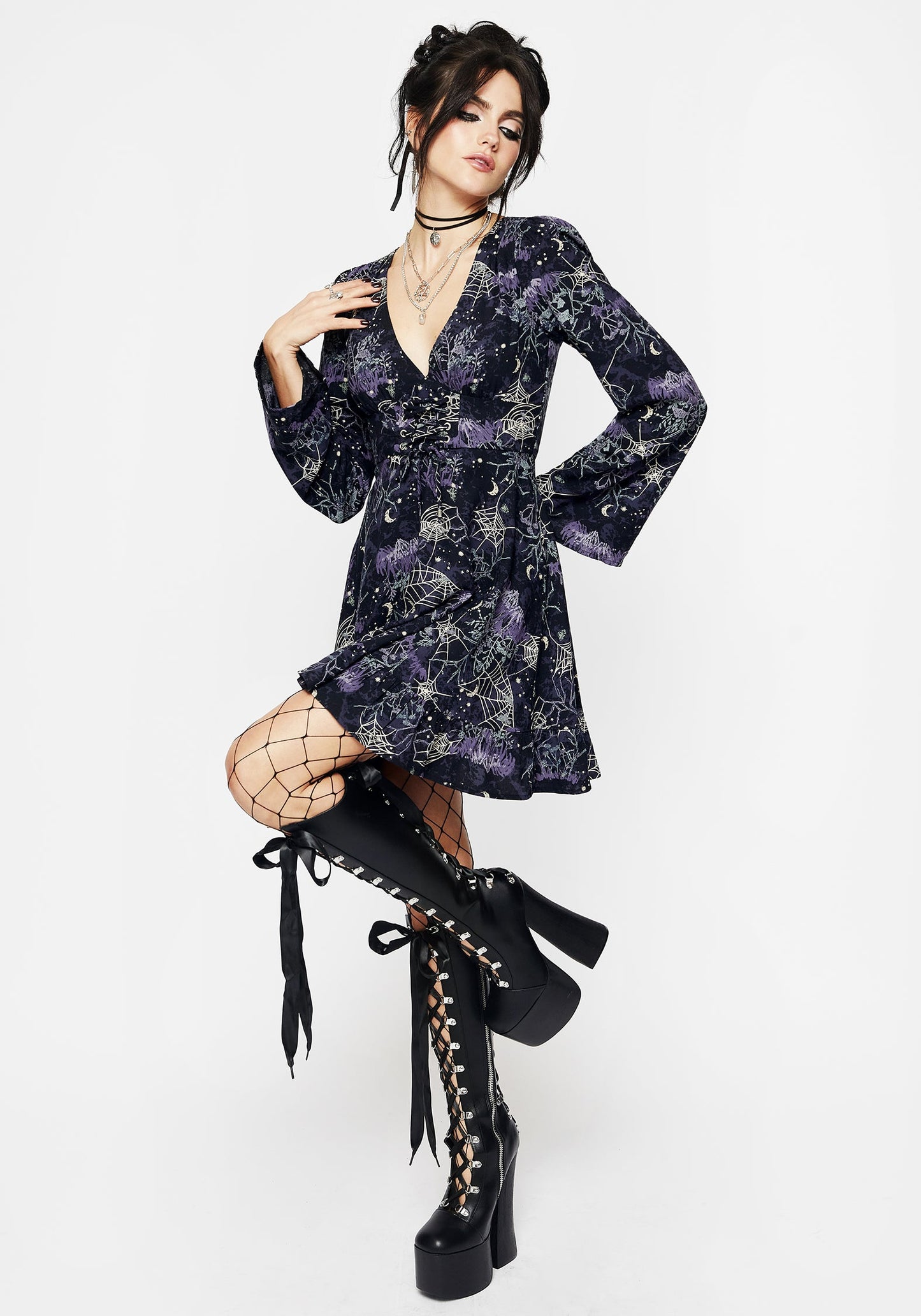 Hawthorn Flute Sleeve Lace Up Mini Dress